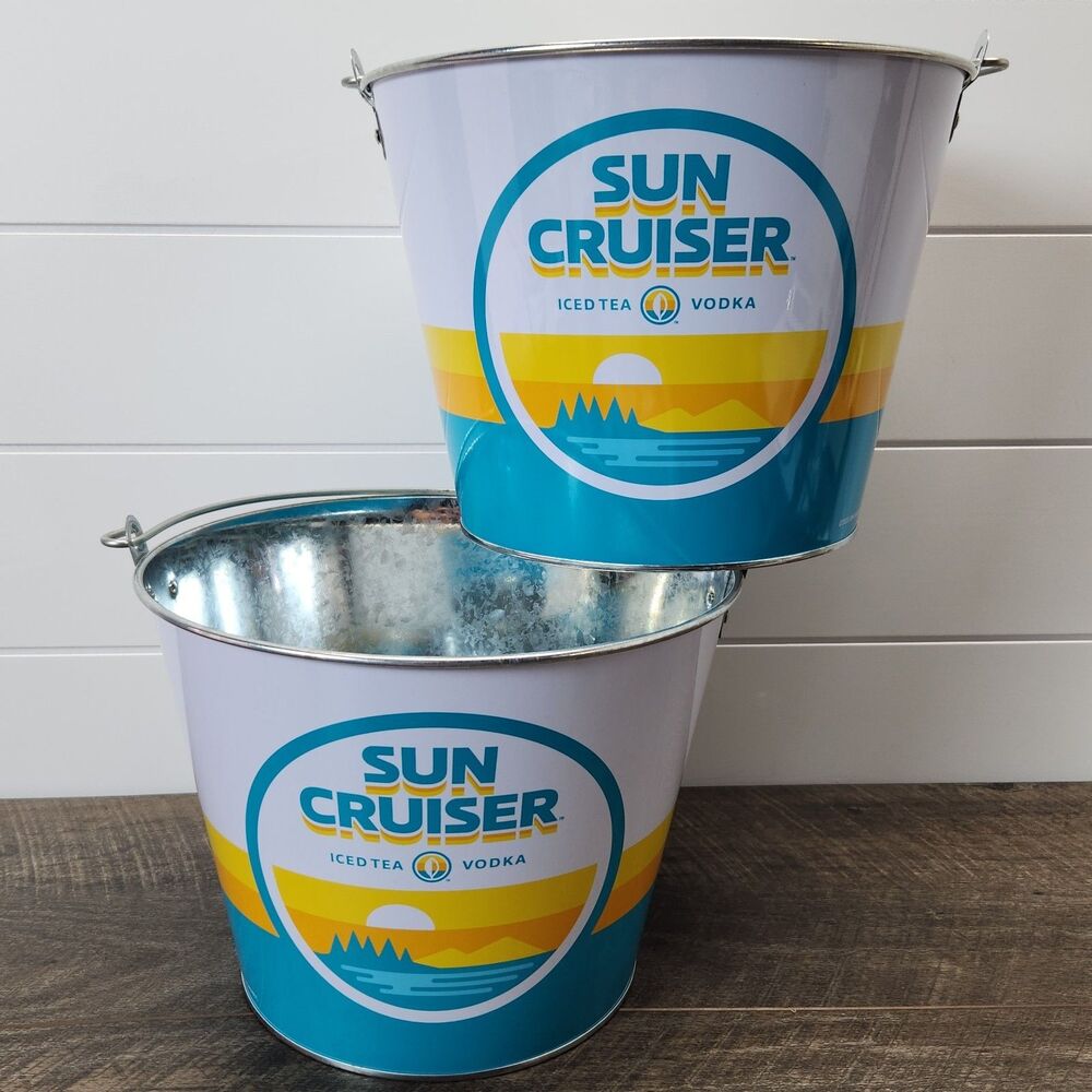 2 Sun Cruiser Iced Tea Vodka Beer Bucket NEW Double Sided Handle Man Cave Bar